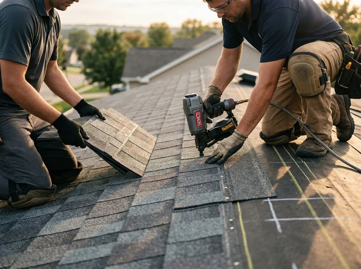 Professional roofer working on a residential roof in Winter Garden